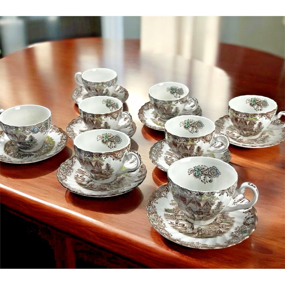 🇬🇧 Johnson Brothers Heritage Hall‎ Cups & Saucers 8pc Ironstone England